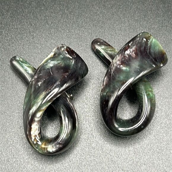 VTG Statement Clip On Acrylic Swirl Ribbon Shape Dark Green 80s - Picture 1 of 9